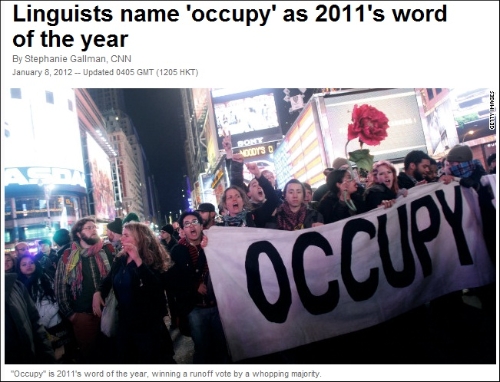 반 월가시위 구호인 'Occupy'가 2011년 '올해의 단어'로 선정되었다. 