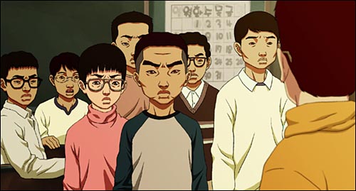 학교폭력 문제를 다룬 애니메이션 <돼지의 왕>의 한 장면.