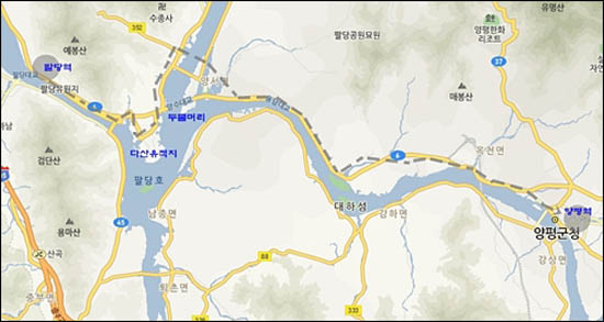 중앙선 전철 팔당역에서 내려 양평오일장터가 있는 양평역까지 달려간 약 30km의 자전거 여행길 