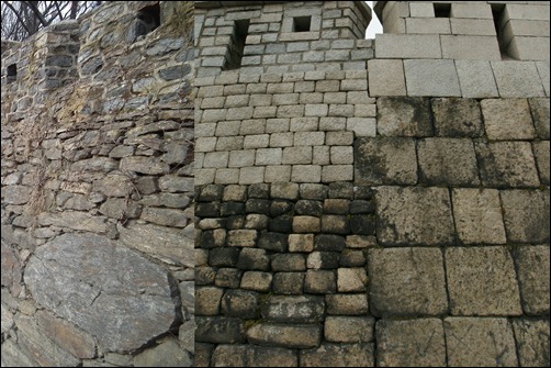 좌측부터 태조.세종.숙종 때 쌓은 성곽입니다. 서울성곽을 따라 거닐면 한 공간에서 동시에 여러시대를 만날 수 있는 독특한 경험을 할 수 있습니다. 