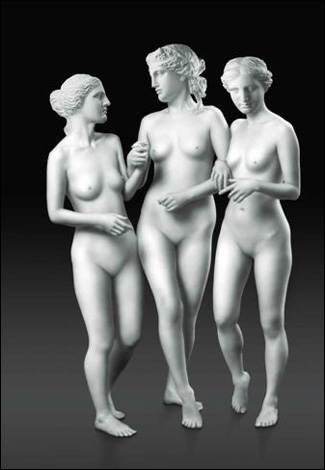 데비 한 I '걸고 있는 세 명의 여신(Walking Three Graces)' 디지털방식 사진조각 2007. 이 여신 연작에서는 3D효과를 내는 첨단 디지털 '사진조각(photographic sculpture)'기법이 사용된다