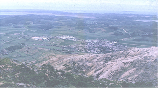 1960년대 중반 태안읍 전경 충남 태안읍 백화산에서 바라본 1960년대 중반의 태안읍 전경이다. 당시는 읍이 아닌 면이었다. 6.25 한국전쟁으로부터 그리 멀지 않은 때라 백화산도 헐벗은 모습이다. 