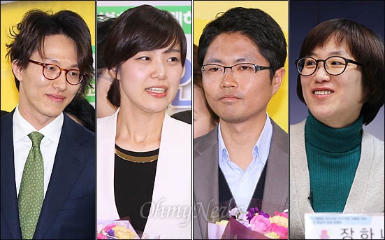 11일 민주통합당 청년비례대표 후보로 선출된 안상현 정은혜 김광진 장하나 후보. 