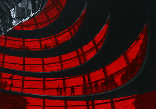 오정근 I '라이히스타크[연방의회의사당]의 틈새(The interspaces of the Reichstag_84) 유리돔' 캔버스에 흑백프린트와 아크릴 30×40cm 2007 
