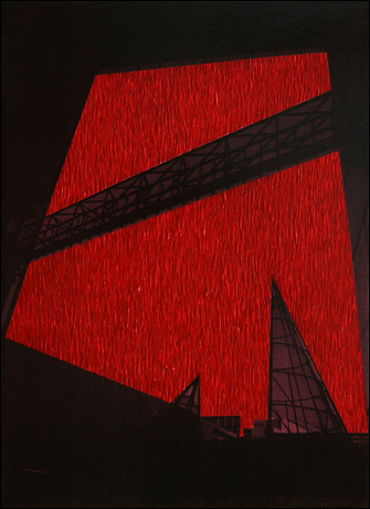 오정근 I '쿠르퓌르스텐담 거리의 틈새_144' 캔버스에 흑백프린트와 아크릴 30×22cm 2008