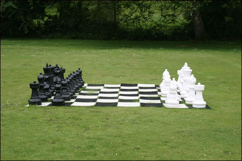 어른 팔뚝만한 체스 말을 움직이며 체스를 즐길 수 있다.
