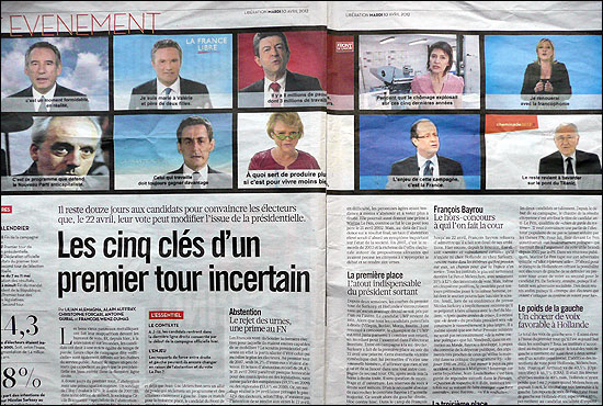 프랑스 대선 후보들의 TV방송 광고를 보도하고 있는 프랑스 신문.