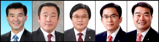 치열한 보궐선거를 통해 여수시의회에 입성한 다섯 의원입니다. 좌로부터 강재헌, 김충길, 노순기, 이상우, 최무경의원