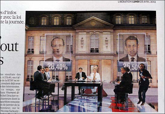 국영방송인 <프랑스 2>의 선거 결과 중계방송 장면.

