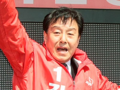지난 4월 9일 선거운동 당시 김형태 당선자 유세 모습.