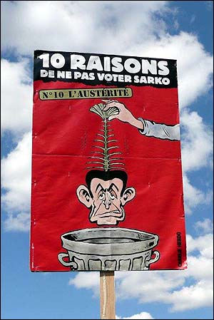 '사르코지를 찍지 말아야 할 10가지 이유'라고 적혀있는 포스터. 5월 1일 노동절 집회에서 찍었다.