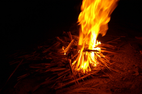 마른가지를 이용 불을 피우고 사막 한 가운데서 우리들만의 축제를 시작한다.