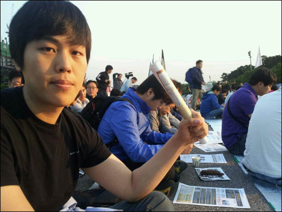 여의도공원 파업집회에 참석한 MBC 사회 2부의 이동경 신입기자