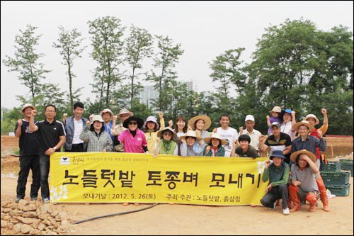 5월 26일, 노들텃밭과 흙살림이 주최·주관한 '노들텃밭 토종벼 모내기'에 참여한 사람들.