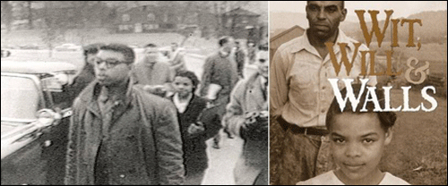 버지니아 지역에서 흑인 최초로 백인 사립 학교에 다니기 시작한 베티 킬비 씨. 당시 다른 흑인 학생들과 함께 경찰의 호위를 받으며 등교하는 모습(왼쪽). 저술가인 베티의 저서인 <Wit, Will & Walls>(오른쪽). 인종 차별과 싸워온 자신과 그의 가족의 삶을 담겨있다. 