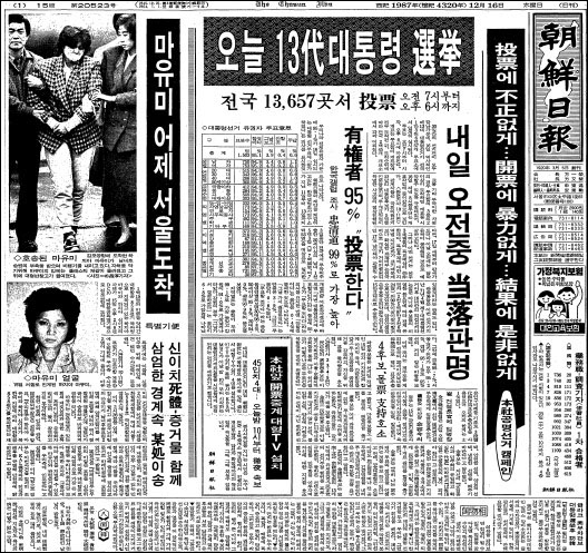  <조선일보> 1987년 12월 16일 지면 