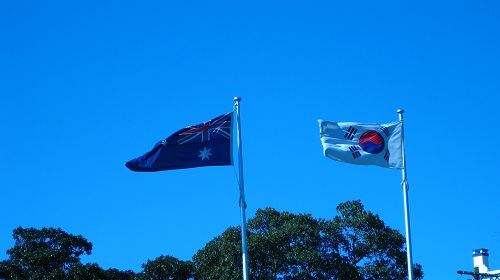 시드니 센테니얼 파크의 태극기와 호주 국기
