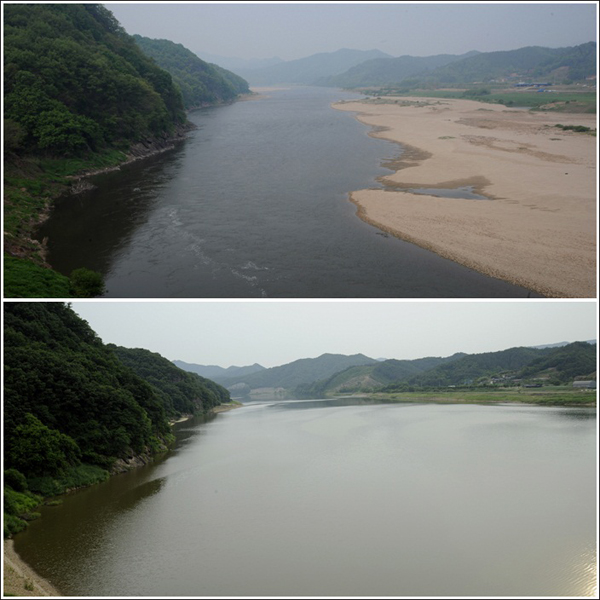 금강 웅진대교하류, 공사 전(2009년)과 후(2012년)