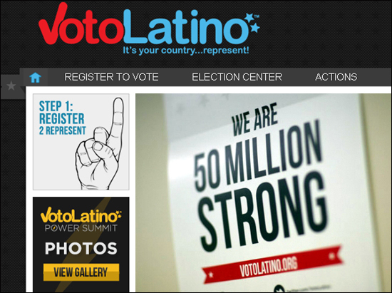 라티노들의 투표를 독려하고 있는 비영리단체인 Voto Latino. 미국의 히스패닉 인구는 전체 16.7%로 5천만 명을 넘어섰다. 보또라띠노에서는 이들에게 먼저 유권자 등록을 하라고 권유하고 있다. 
