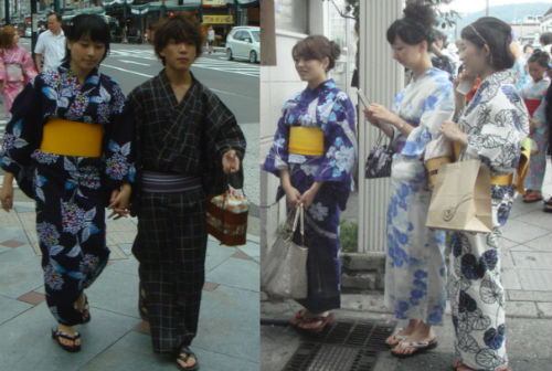    일본사람들이 여름에 자주 입는 유카타(浴衣)입니다. 원래 목욕하고 시원하게 입는 옷인데 요즘은 여름을 나거나 축제에 참가할 때 입는 옷이 되었습니다.