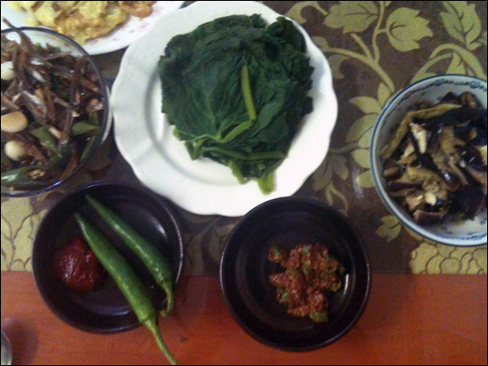 저희집 식탁에 오른 호박잎과 전어젓갈 그리고 고추 가지 등등 이날 텃밭에서 따온 각종 채소로 반찬이 이루어졌답니다. 