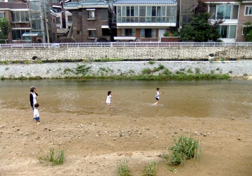 비가 내리자 '모래내'의 모습으로 돌아간 홍제천 