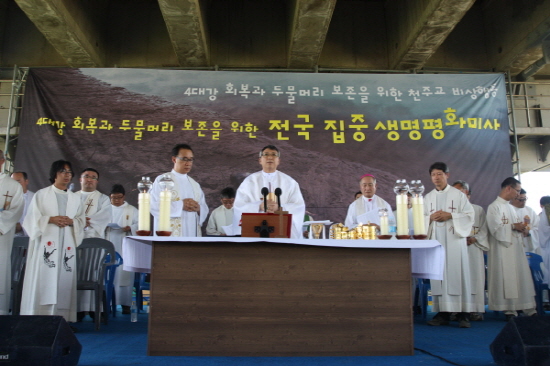 전국 집중 생명평화 미사를 집전하고 있는 천주교 수원교구 총대리 이성효 주교