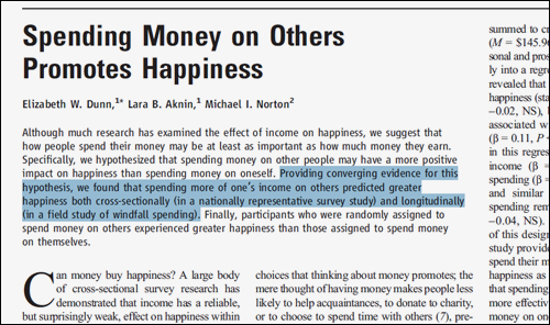노튼의 강연 '돈으로 행복을 사는 비결'의 토대가 된 2008년 <사이언스>논문 '다른 사람을 위해 돈을 쓰면 행복해진다'