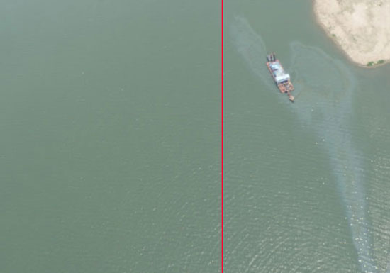 지난달 항공 촬영 당시에 충남 부여군 세도면 금강변에 방치된 폐준설선에서 소량의 기름이 유출돼 기름띠가 확산되고 있는 것으로 확인되었다.