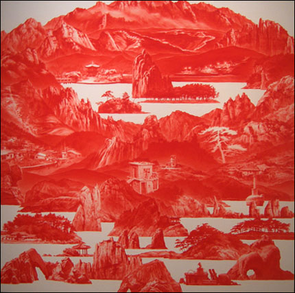 이세현 I '붉은 산수(Between Red- 49)' 리넨에 유채 150cm×150cm 2012 
