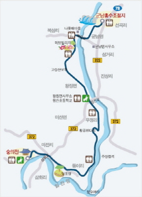  연천 숭의전지에서 군남홍수조절지까지 이어지는 18.9km 구간에 동이리 주상절리가 있다.