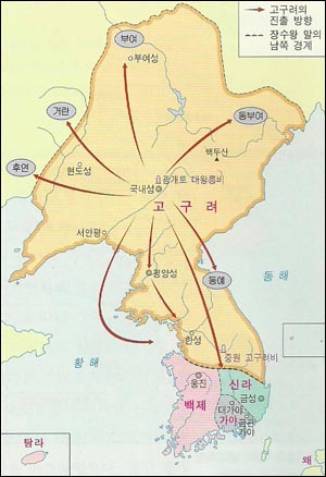 최약체 시절의 신라. 지도는 5세기 상황. 출처는 고등학교 국사 교과서. 