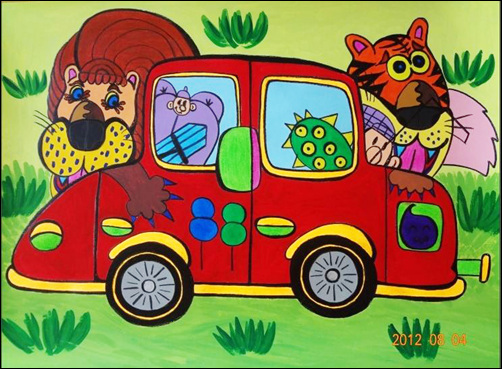 사파리의 빨간 자동차 색연필 수채물감 2012