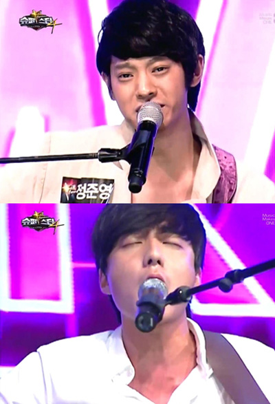  지난 21일 방송된 Mnet <슈퍼스타K4> 라이벌 데스매치에서 고 김광석의 '먼지가 되어'를 부른 정준영(위)과 로이킴.  