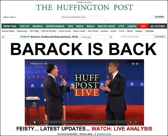 인터넷 신문 <허핑턴 포스트> 두번째 토론회 직후, 오바마 대통령이 자기 실력을 되찾았다고 보도했다.