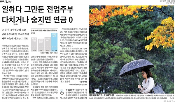 중앙일보 2012년 10월23일자 1면