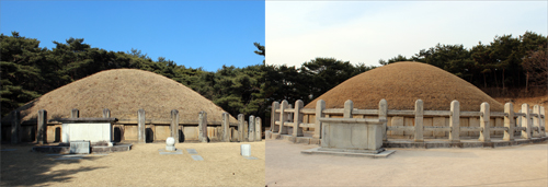 흥덕왕릉(왼쪽)과 김유신 묘는 아주 닮은꼴이다. 흥덕왕은 김유신에게 '흥무대왕'이라는 칭호를 내렸다.