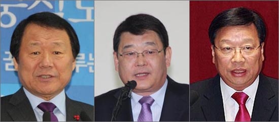 선진통일당과 새누리당이 합당하게 됨에 따라 한 당에서 만나게 된 염홍철 대전시장과 박성효 국회의원, 권선택 전 의원(왼쪽부터).