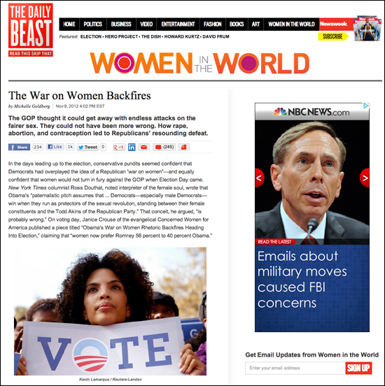 인터넷신문 <더데일리비스트(The Daily Beast)> 9일자에서 "여성을 향한 전쟁이 역풍을 맞았다"고 보도했다.
