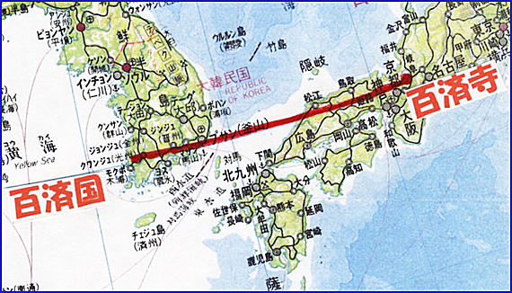 고국을 마주하고 지어진 시가현의 백제사. 지도에는 한국의 독도를 일본 땅 죽도(竹島)로 표기하고 있다
             (일본 백제사 누리집: http://www.hyakusaiji.or.jp/contents/history/01.html)