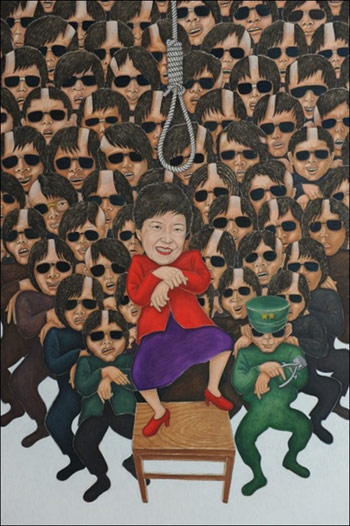 홍성담_바리깡Ⅰ-우리는 유신스타일!, 194×130.5cm, 캔버스에 유채, 2012
