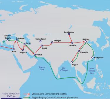 마르코 폴로가 베네치아를 떠나 북경까지 온 여정.