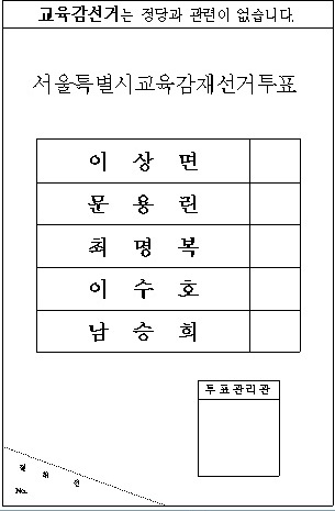  서울시선관위가 발표한 서울교육감 선거 투표용지.