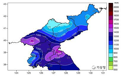 북한 연강수량 그래프 (2012년)