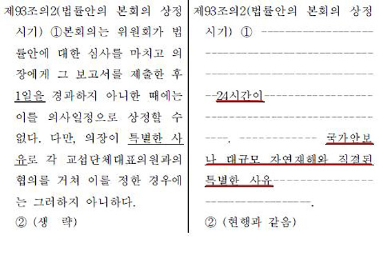  2010년 당시 이용경 의원이 대표발의한 국회법 일부개정법률안 제93조의2 내용