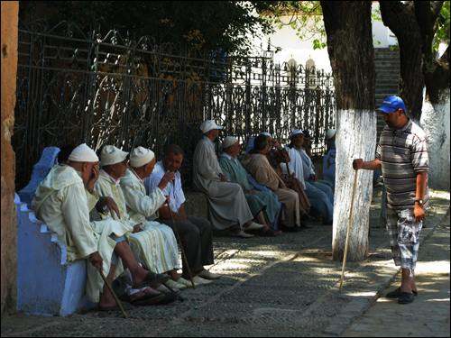 마을 중간에 큰 나무와 모스크가 있는 곳 주위에는 질레바를 입은 할아버지들이 옹기종기모여 수다를 즐기고 있다.  