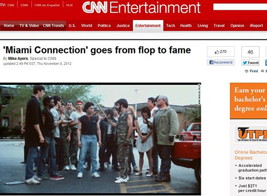 김영군 사범 제작 주연의 <마이애미 커넥션>을 엔터테인먼트 섹션 주요 기사로 다룬 CNN 인터넷판. '마이애미 커넥션, 인기 바닥에서 명성으로 뒤바뀌다'는 타이틀이 영화의 화려한 부활을 말해주고 있다. 