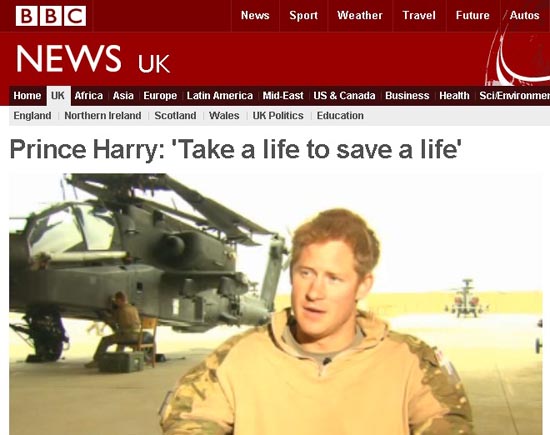 아프가니스탄 파병 임무를 마친 해리 왕자의 인터뷰를 보도하는 영국 BBC