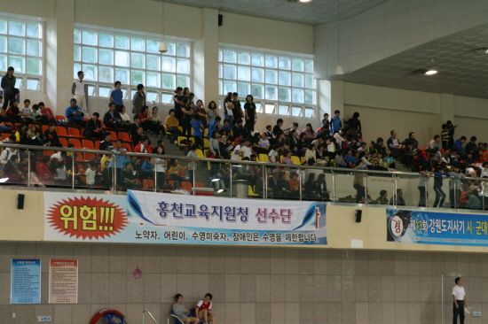 지난해 11월 강원도 교육감기 학생 수영대회 참가 중 응원하는 홍천초등학교 학부모