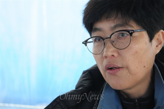 지난해 2월 한진중공업 부산 영도조선소 농성 당시 김진숙 지도위원.  